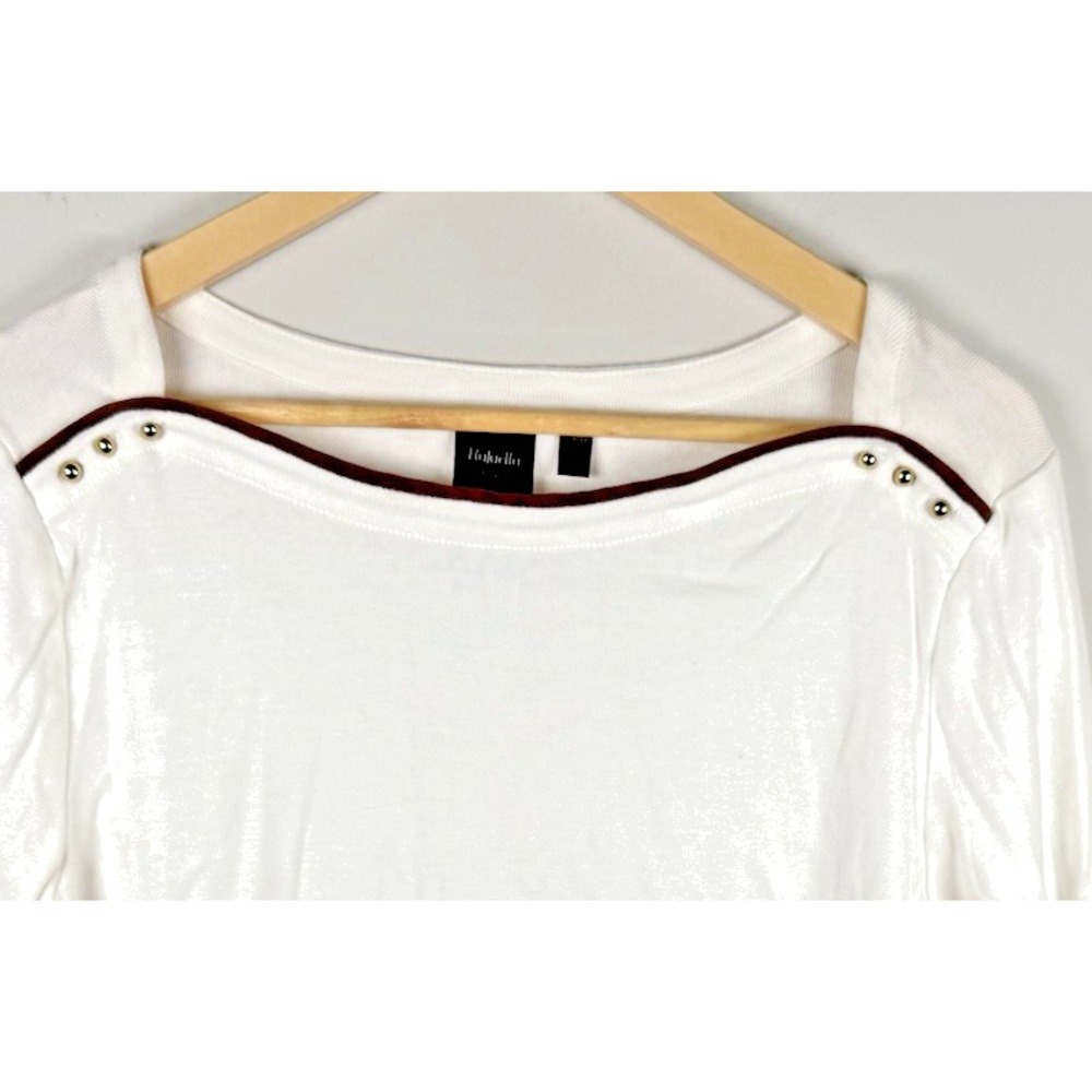 Rafaella Studio Womens Blouse Top Long‎ Sleeve Neck Detail White Cotton Sz PXL